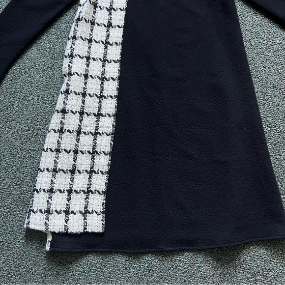 White Gold Tweed & Black Colorblock Mockneck Thick Modest Formal Pencil Dress S - Picture 10 of 16